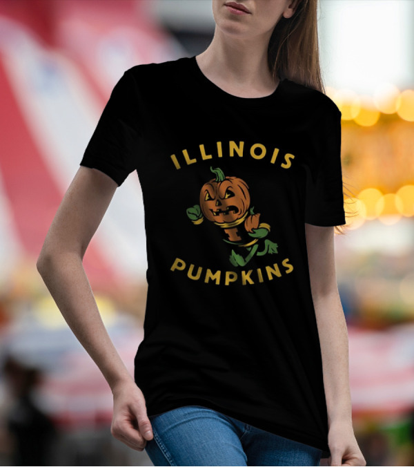 ILLINOIS PUMPKINS MASCOT JACK-O'-LANTERN FOOTBALL SPIRIT T-Shirt