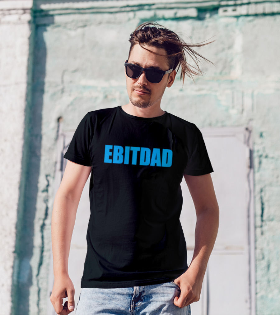 Clint Fiore Ebitdad Black Shirt With Bold Blue Text T-Shirt