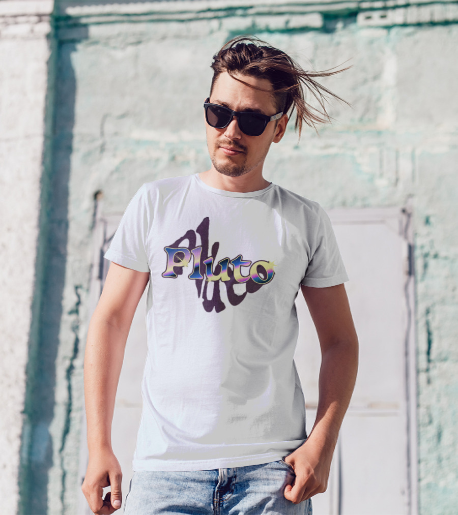Pluto Colorful Gradient Cosmic Text With Shadow Effect T-Shirt