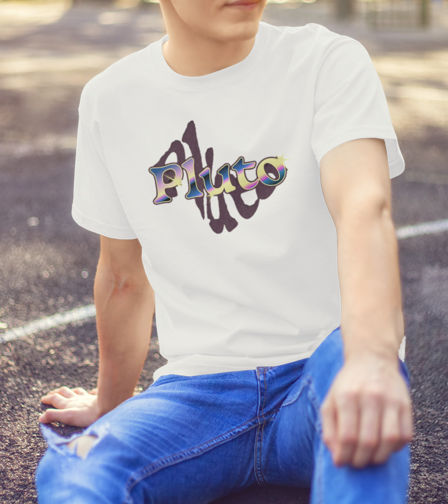 Pluto Colorful Gradient Cosmic Text With Shadow Effect T-Shirt