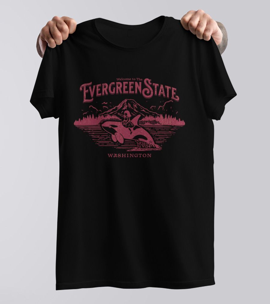 Welcome To The Evergreen State Washington With Orca And Mountain Scenery T-Shirt