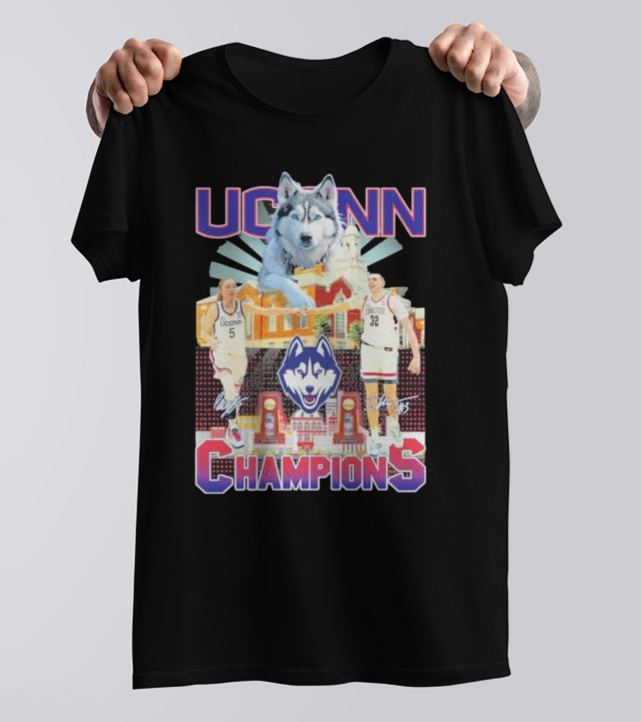 UConn Huskies Basketball 2024 Champions Featuring Iconic Husky And Players T-Shirt