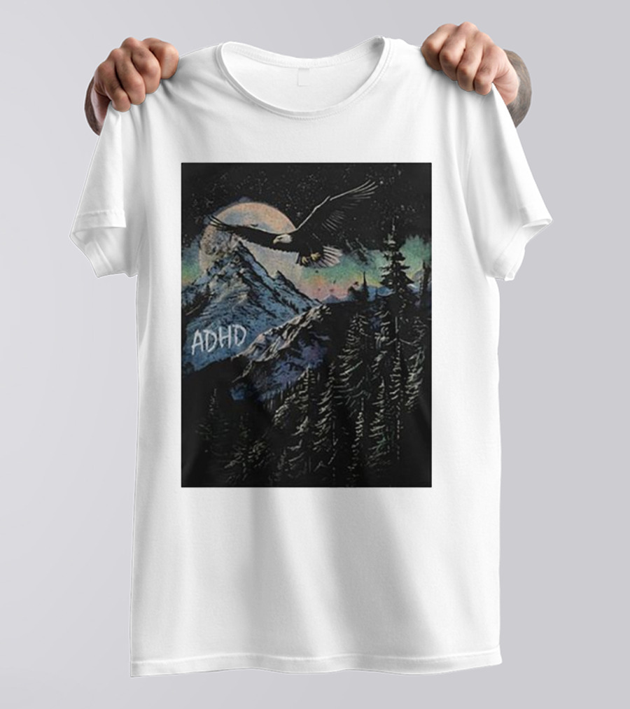 Wavey Goods ADHD Eagle Flying Over Mountains In Starry Night Sky T-Shirt