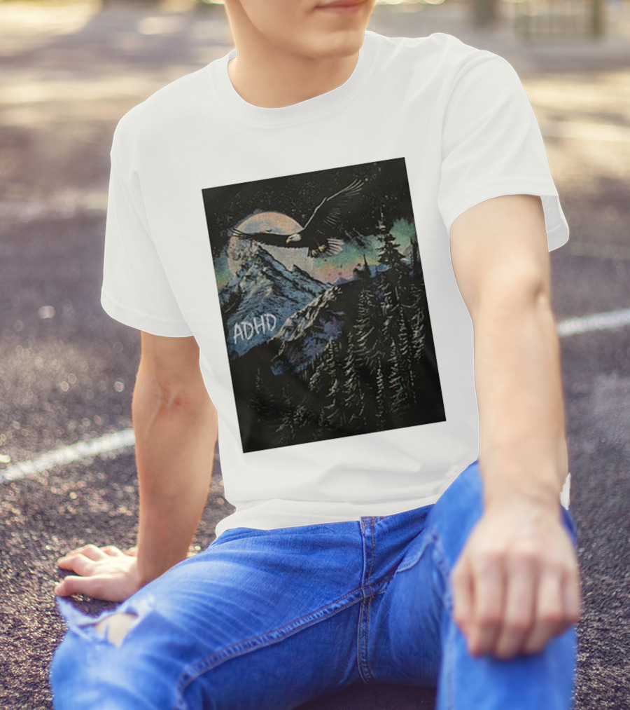 Wavey Goods ADHD Eagle Flying Over Mountains In Starry Night Sky T-Shirt