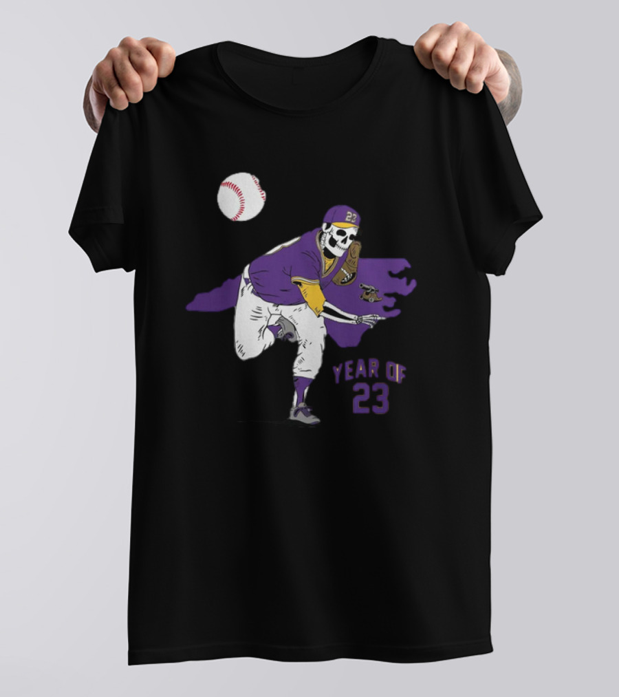 Year Of 23 Skeleton Pitcher With Baseball And North Carolina From T-Shirt
