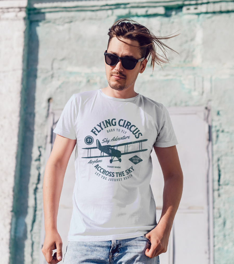 FLYING CIRCUS SKY ADVENTURE AIRPLANE ACROSS THE SKY LET THE JOURNEY BEGIN ESTD 1978 BORN TO FLY T-Shirt