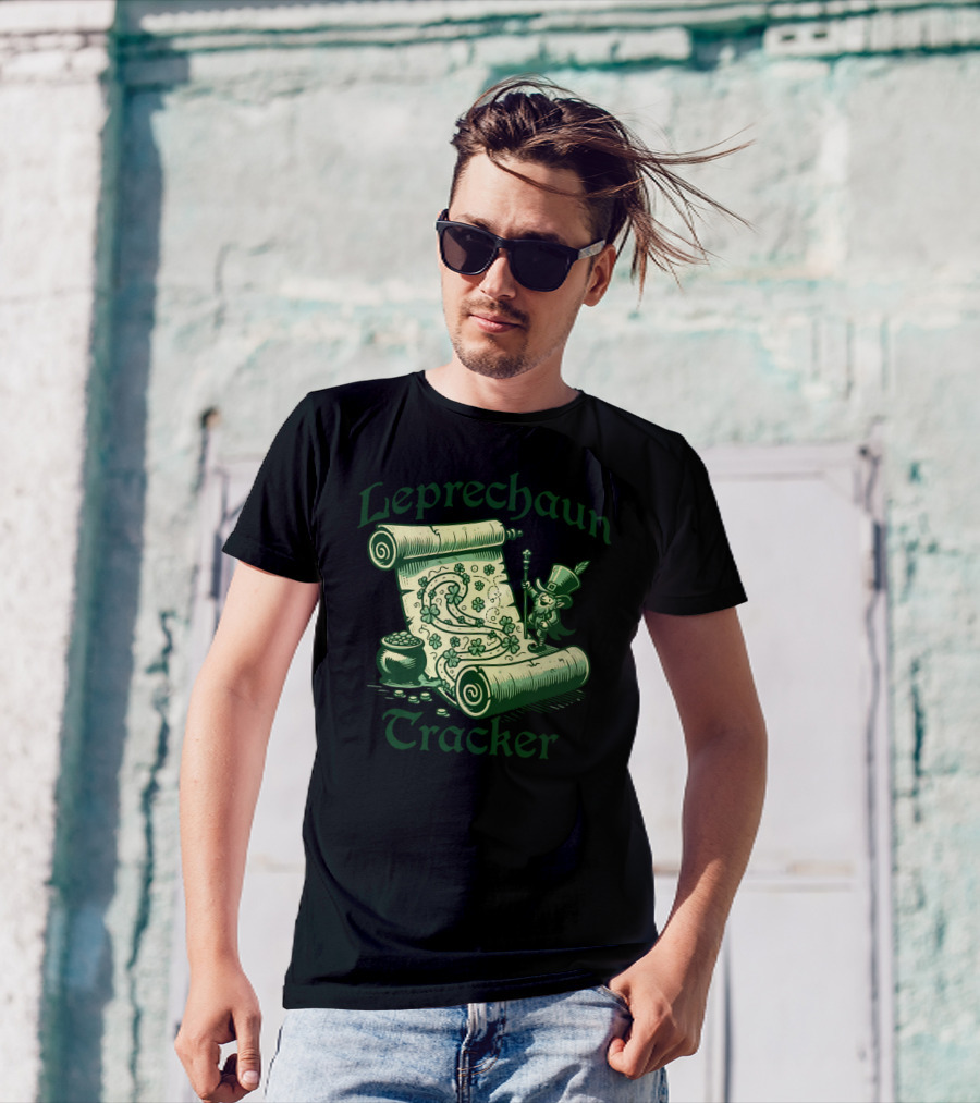 Leprechaun Tracker Map Scroll With Pot Of Gold And Lucky Clover Path T-Shirt