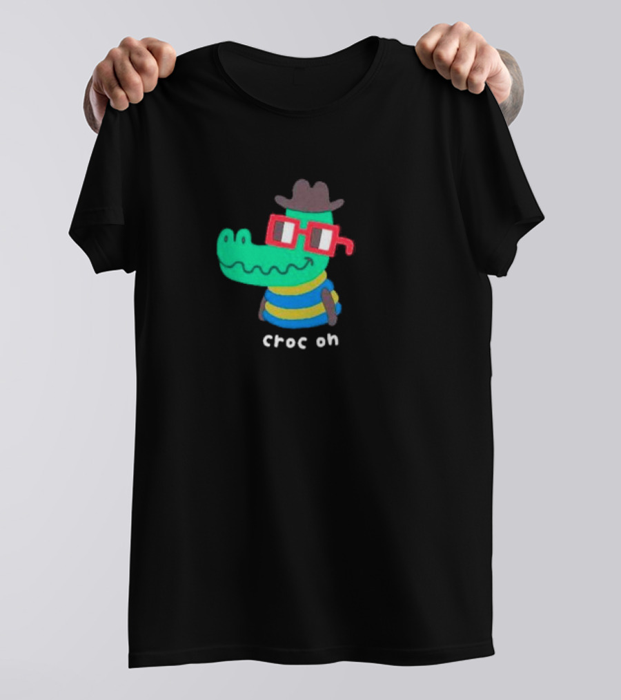 Croc On Nouns Wearing Colorful Stripes And Red Glasses T-Shirt