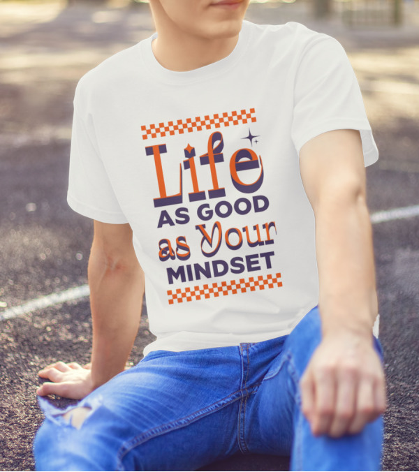 Life As Good As Your Mindset Retro Orange Purple Checkerboard T-Shirt
