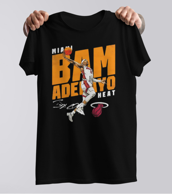 Miami Heat Bam Adebayo Basketball Jumper Action T-Shirt