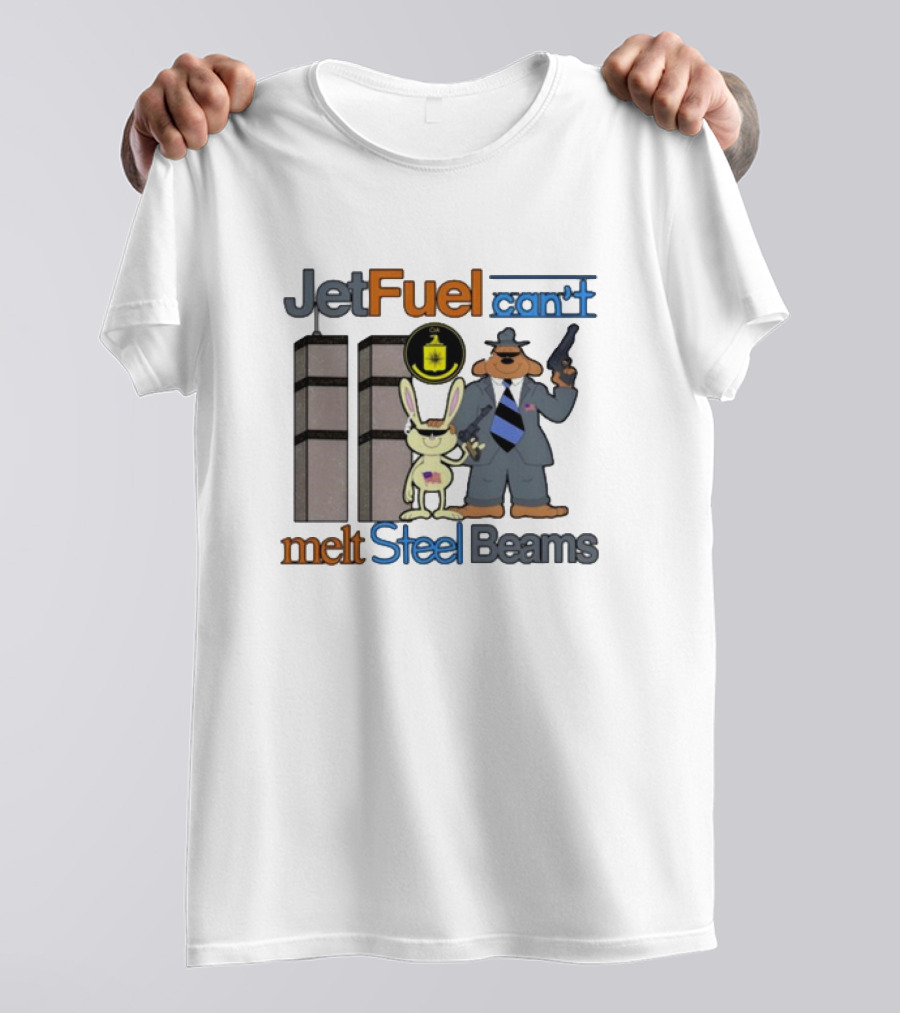 Jetfuel Can't Melt Steel Beams Sam And Max Twin Towers Gun And Rabbit T-Shirt