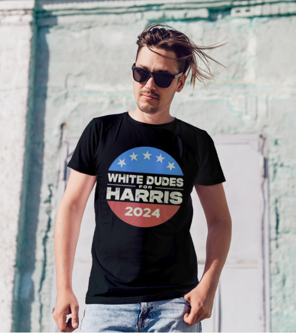 White Dudes For Harris 2024 Stars Circle Emblem T-Shirt