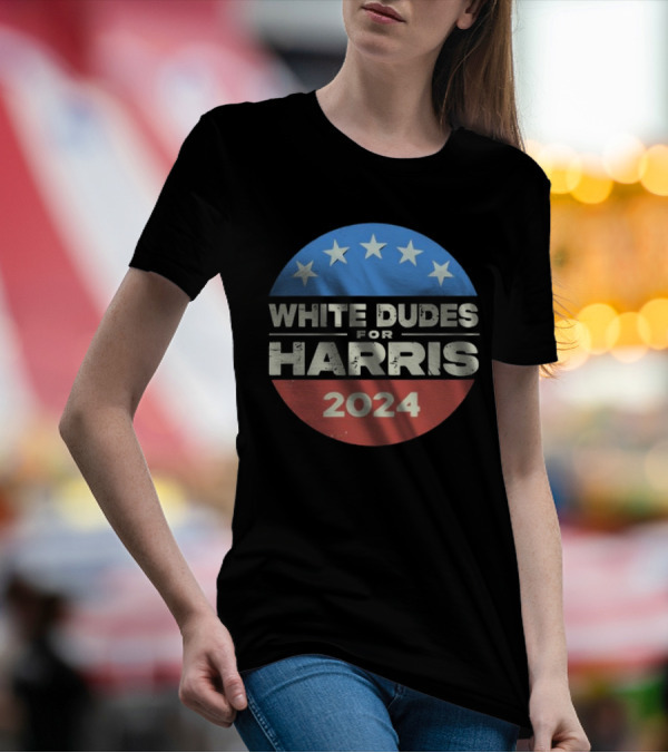 White Dudes For Harris 2024 Stars Circle Emblem T-Shirt