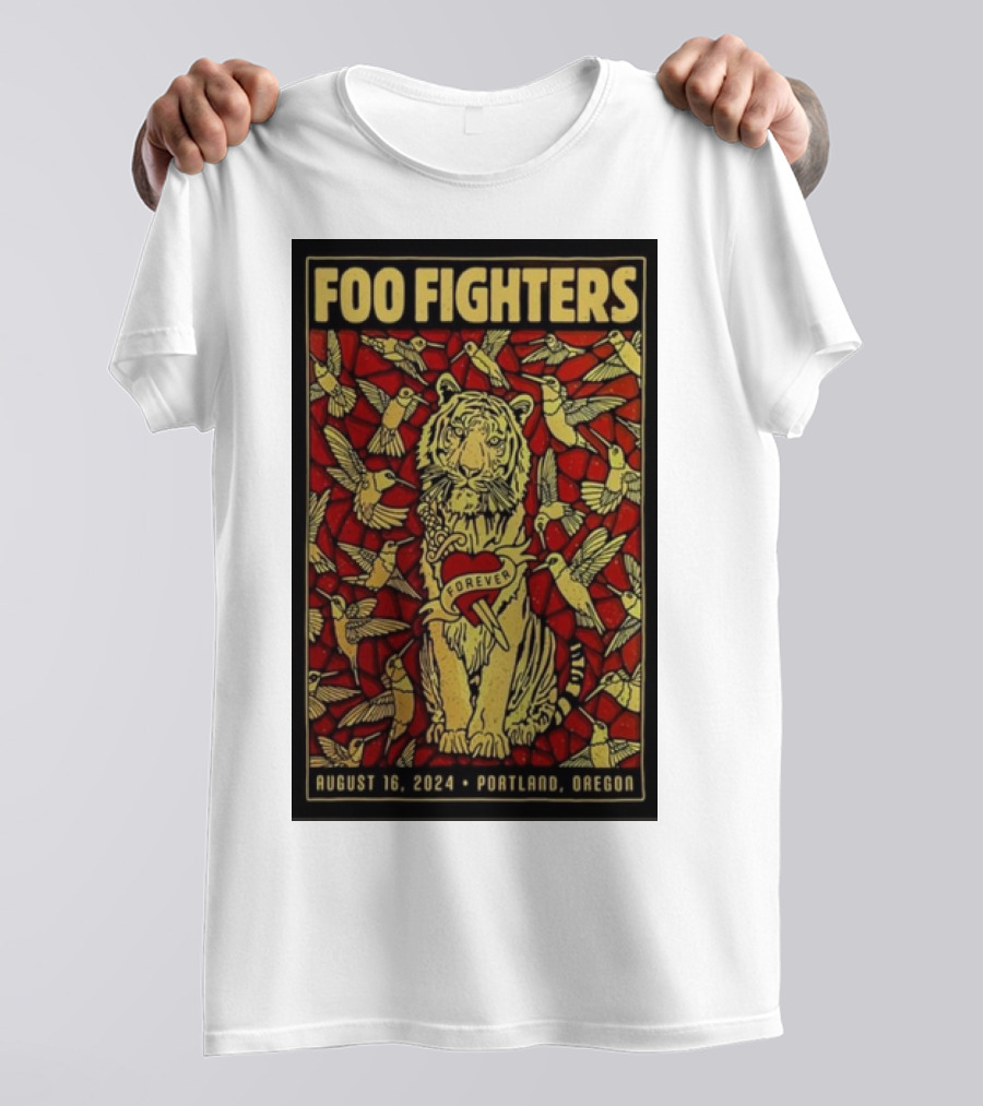 Foo Fighters Forever August 16 2024 Portland Oregon Tiger And Birds T-Shirt