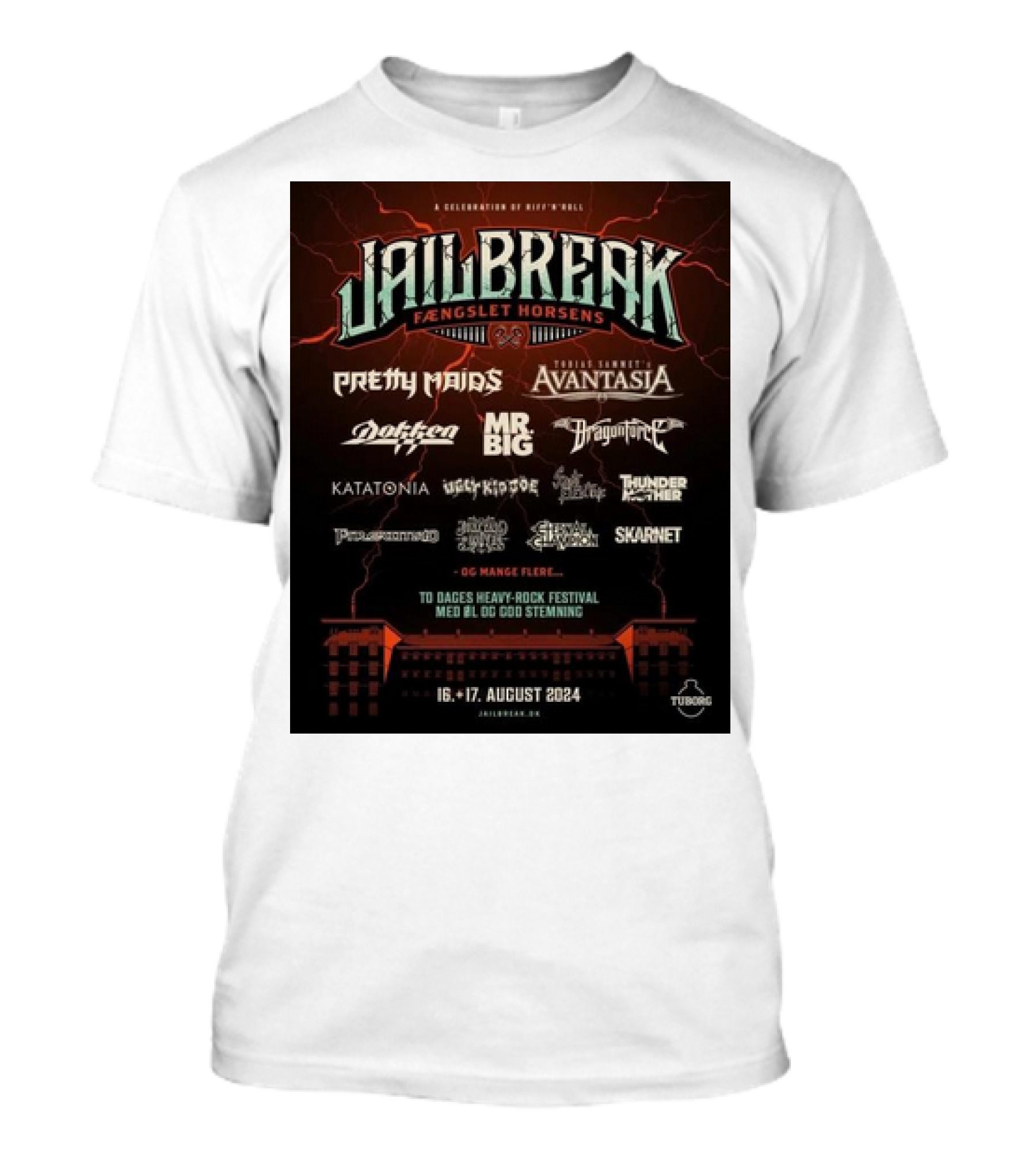 Jailbreak Faengslet Horsens 2024 Pretty Maids Avantasia Dokken Mr Big Dragonforce Katatonia Ugly Kid Joe Thunder Mother 16-17 August Festival T-Shirt