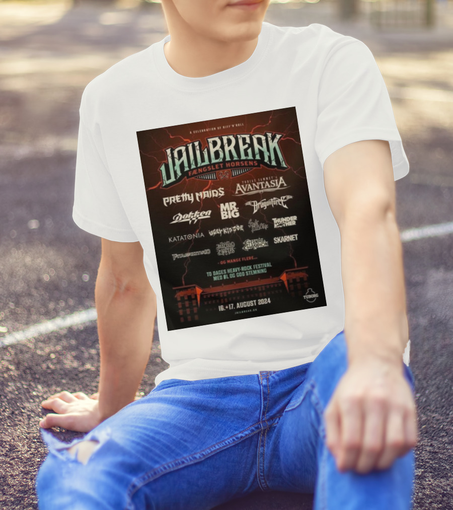 Jailbreak Faengslet Horsens 2024 Pretty Maids Avantasia Dokken Mr Big Dragonforce Katatonia Ugly Kid Joe Thunder Mother 16-17 August Festival T-Shirt