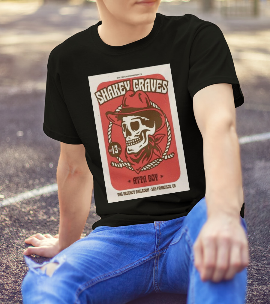 Shakey Graves Atta Boy Tour The Regency Ballroom San Francisco CA August 13 T-Shirt