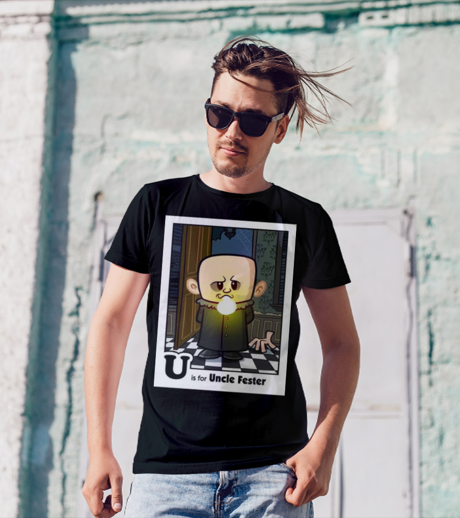 Spooky Alphabet U Is For Uncle Fester Addams Family Character T-Shirt