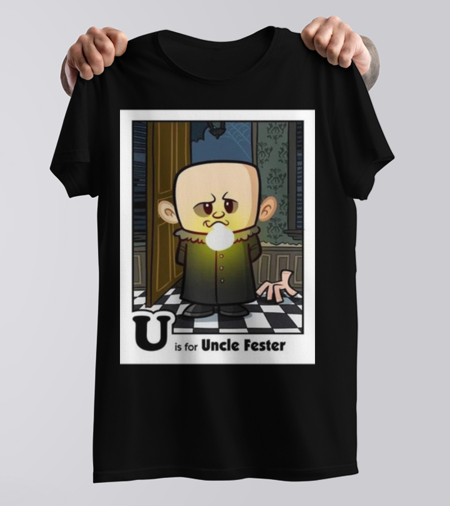 Spooky Alphabet U Is For Uncle Fester Addams Family Character T-Shirt