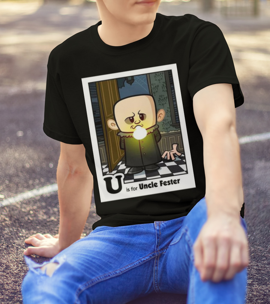Spooky Alphabet U Is For Uncle Fester Addams Family Character T-Shirt