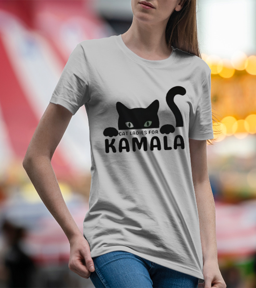 Cat Ladies For Kamala With Black Cat And Glowing Eyes T-Shirt