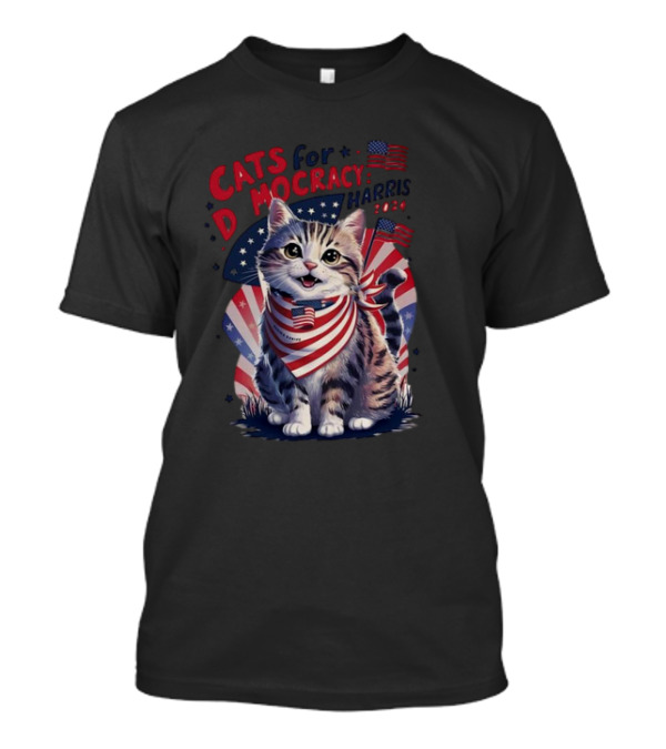 Cats For Democracy Harris 2024 Patriotic Kitten USA Flags T-Shirt