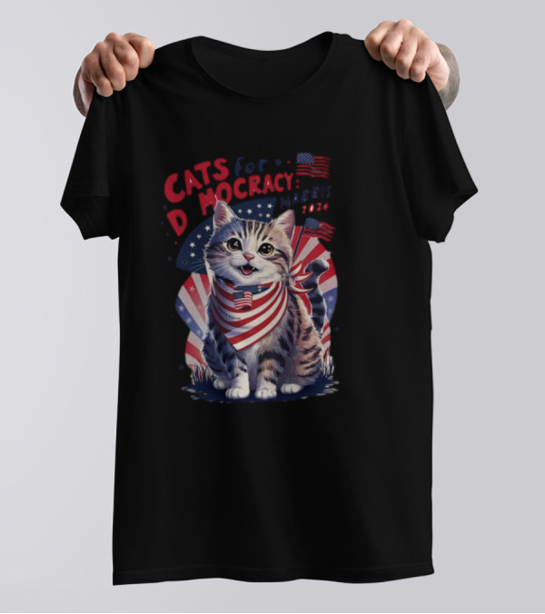 Cats For Democracy Harris 2024 Patriotic Kitten USA Flags T-Shirt