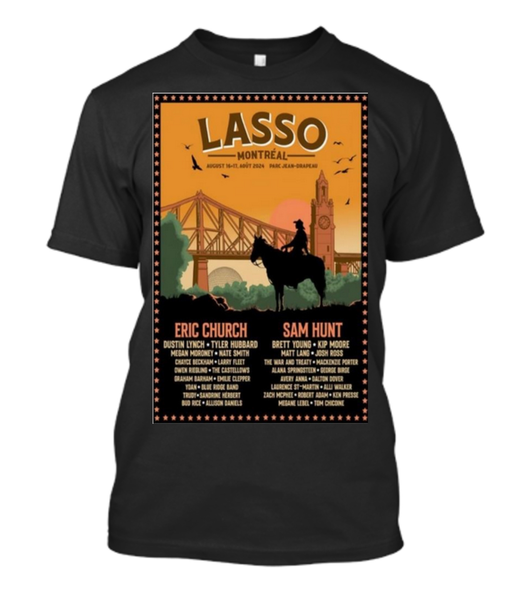 Lasso Montréal Festival 2024 Eric Church Sam Hunt Aug 16-17 Parc Jean-Drapeau T-Shirt