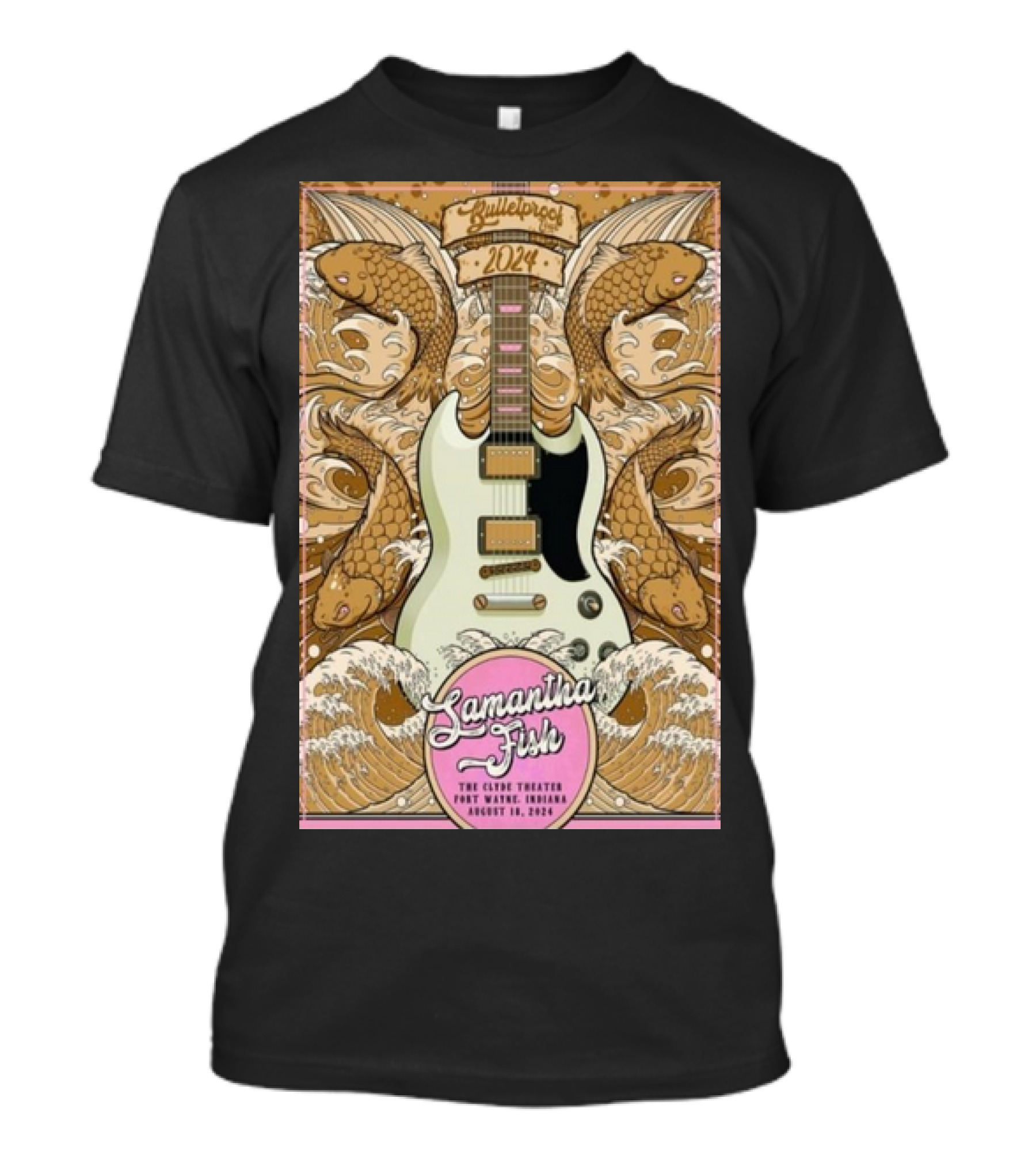 Samantha Fish Bulletproof 2024 Clyde Theatre Fort Wayne Indiana August 18 2024 Guitar Koi Waves T-Shirt
