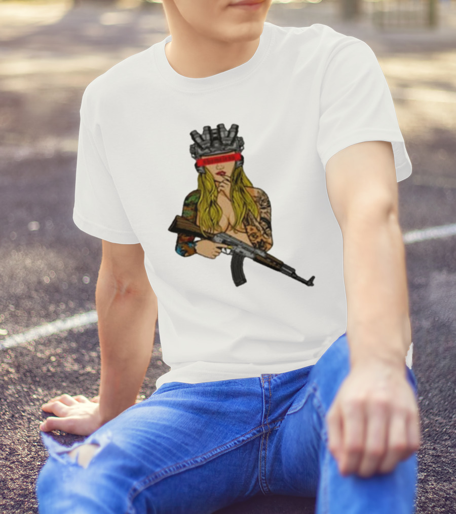 Shameless AK 2024 Futuristic Warrior With Tattoos And Rifle T-Shirt