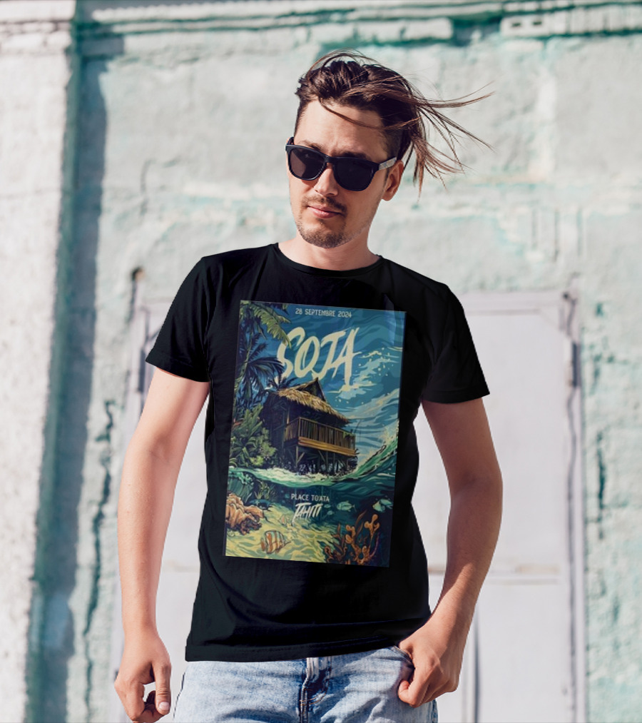 Soja Live At Place To'Ata Tahiti 28 September 2024 Beach Hut And Ocean T-Shirt