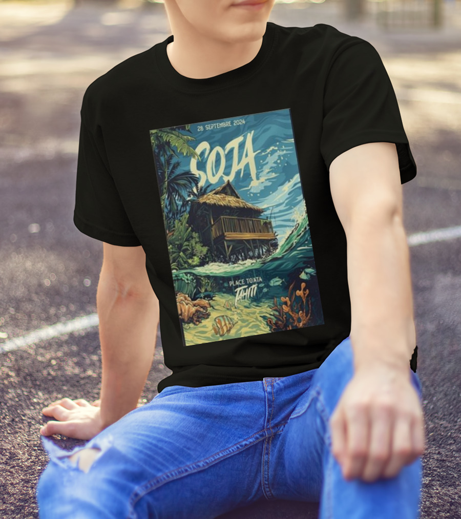 Soja Live At Place To'Ata Tahiti 28 September 2024 Beach Hut And Ocean T-Shirt