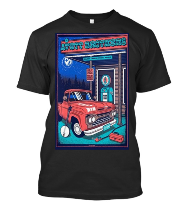Avett Brothers St. Louis Music Park Maryland Heights Tour August 17 2024 Vintage Truck Banjo Moon Scene T-Shirt