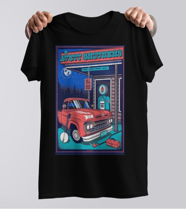 Avett Brothers St. Louis Music Park Maryland Heights Tour August 17 2024 Vintage Truck Banjo Moon Scene T-Shirt