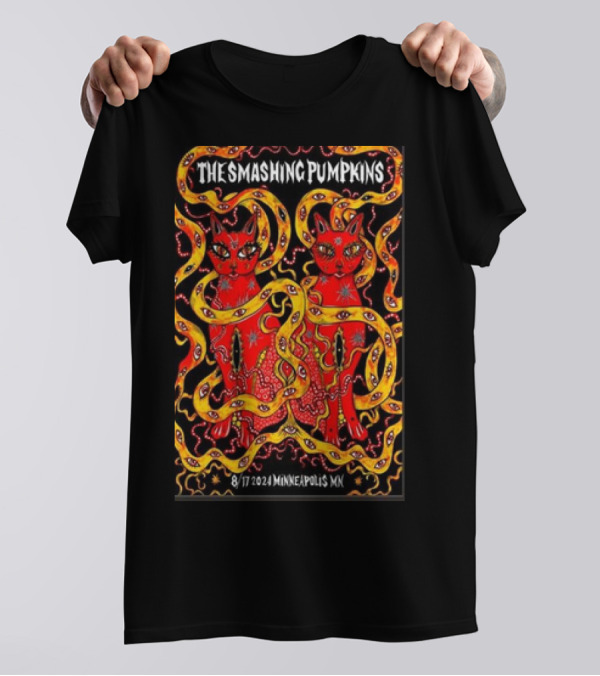 The Smashing Pumpkins August 17 2024 Minneapolis MN Psychedelic Cats T-Shirt