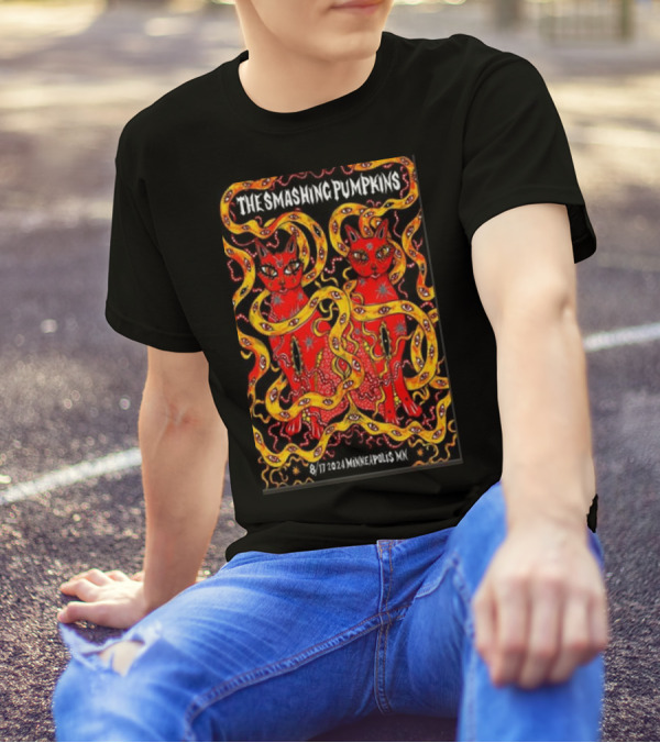 The Smashing Pumpkins August 17 2024 Minneapolis MN Psychedelic Cats T-Shirt