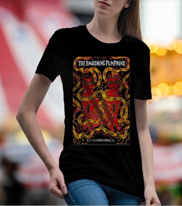 The Smashing Pumpkins August 17 2024 Minneapolis MN Psychedelic Cats T-Shirt