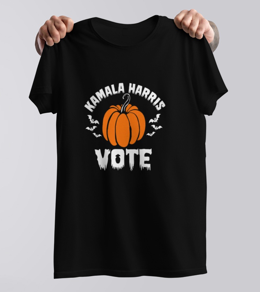 Kamala Harris Vote Pumpkin Halloween Bats T-Shirt