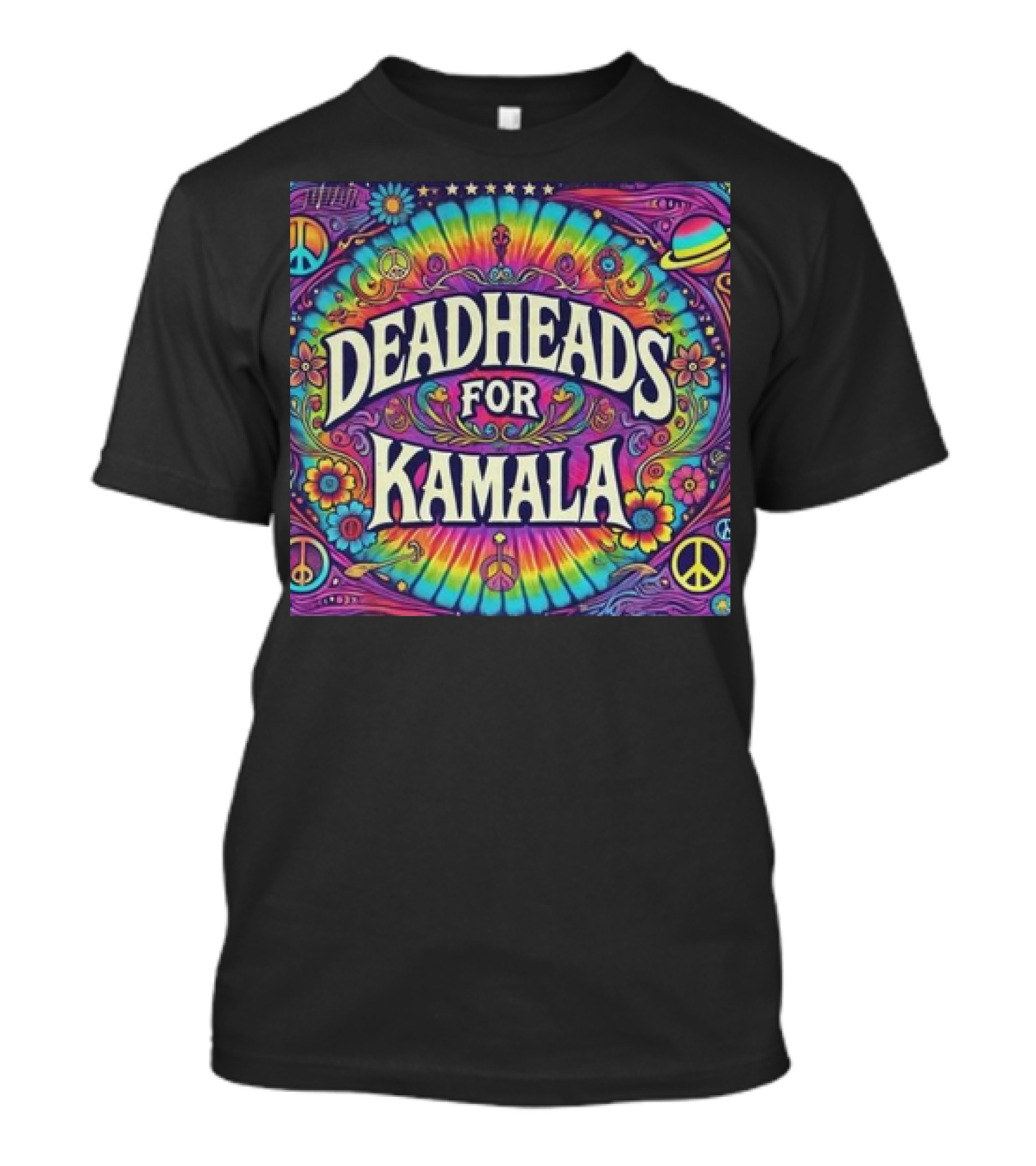 Deadheads For Kamala Grateful Dead Fans For Kamala Harris For President 2024 Psychedelic Tie-Dye Peace Signs And Flowers T-Shirt