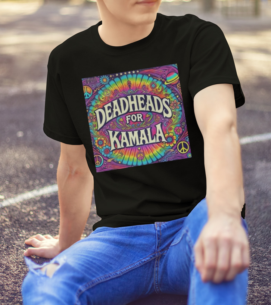 Deadheads For Kamala Grateful Dead Fans For Kamala Harris For President 2024 Psychedelic Tie-Dye Peace Signs And Flowers T-Shirt