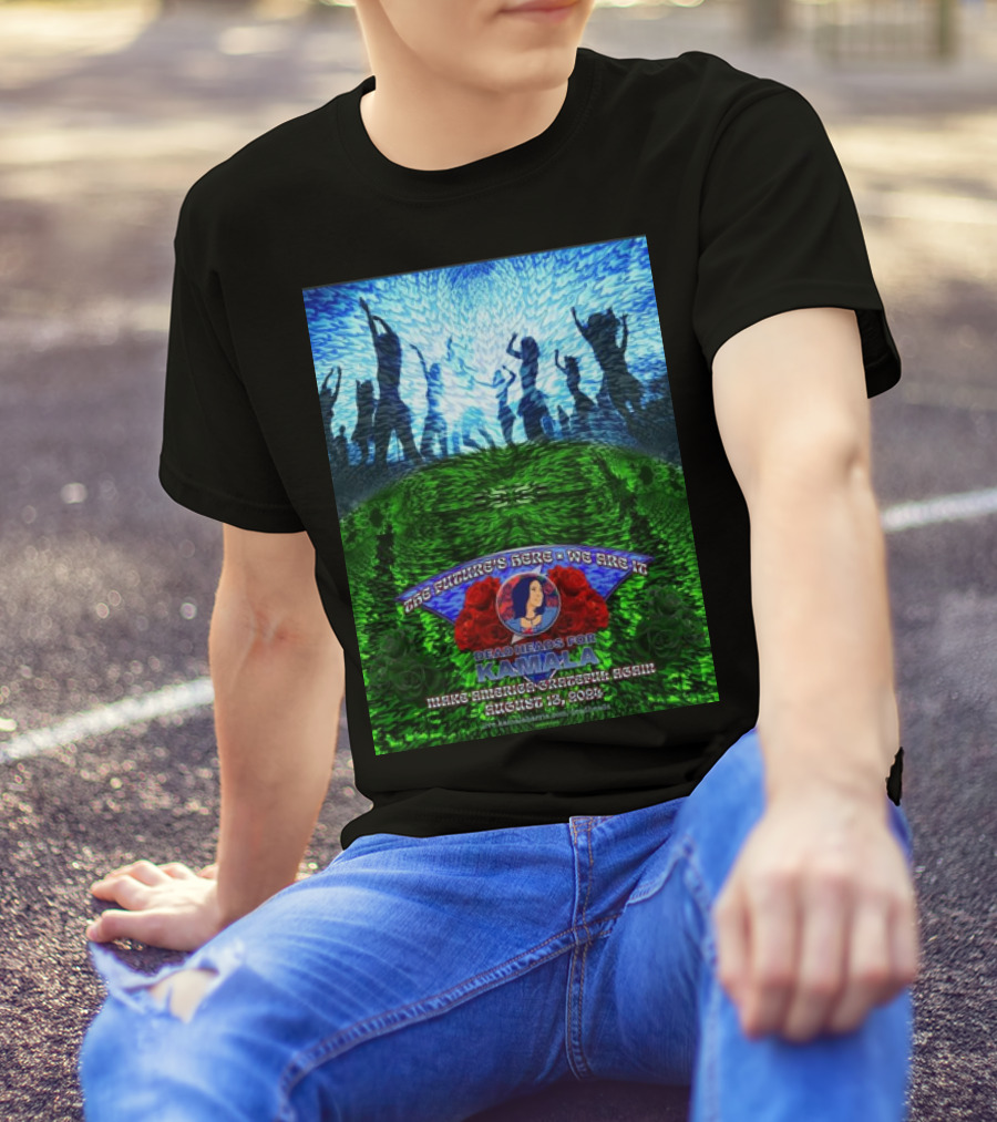 Deadheads For Kamala Make America Grateful Again 2024 August 13 With Roses And Dancing T-Shirt