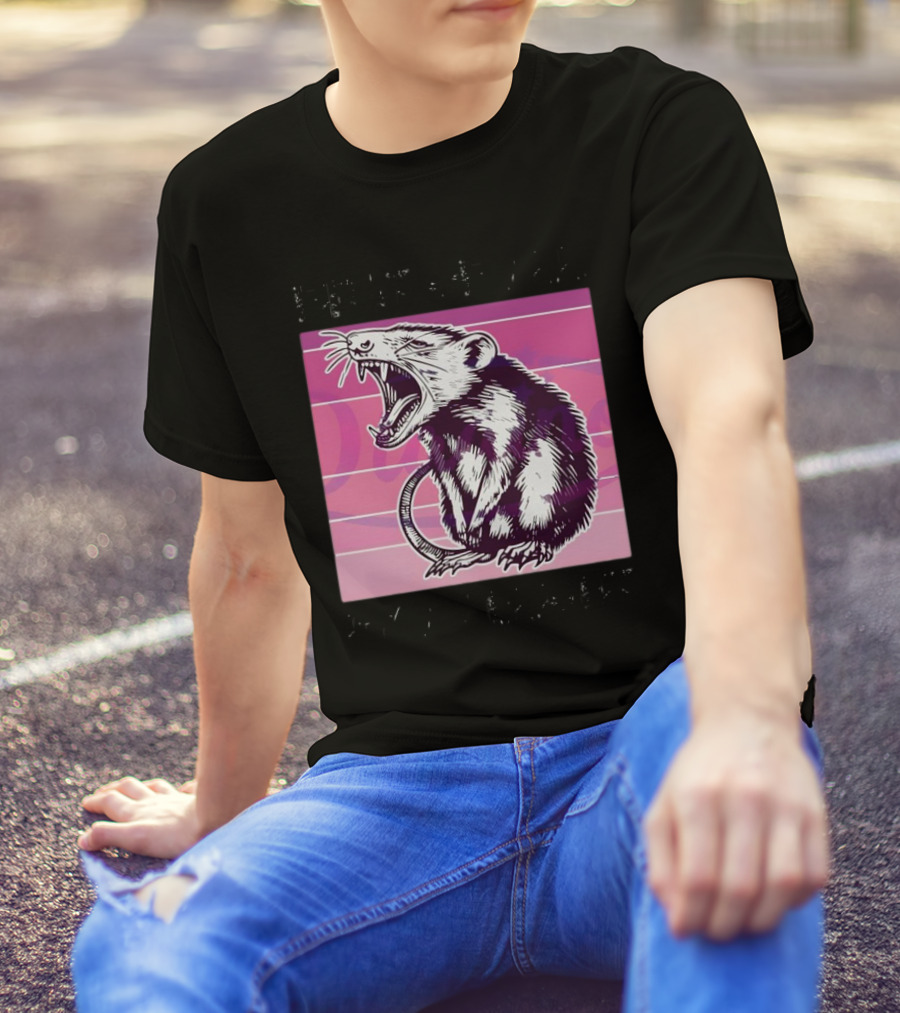 First Of All I’m A Delight Sarcastic Possum Yawning Sketch On Pink T-Shirt