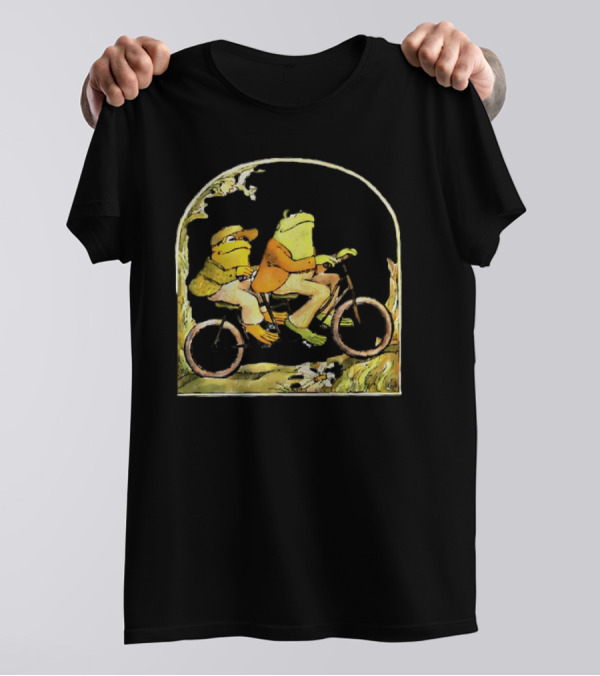 Frog And Toad Riding Tandem Bicycle In Nature Scene T-Shirt