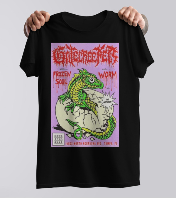 Gatecreeper With Frozen Soul And Worm At The Orpheum Tampa Sep 17th 2024 14602 North Nebraska Ave T-Shirt
