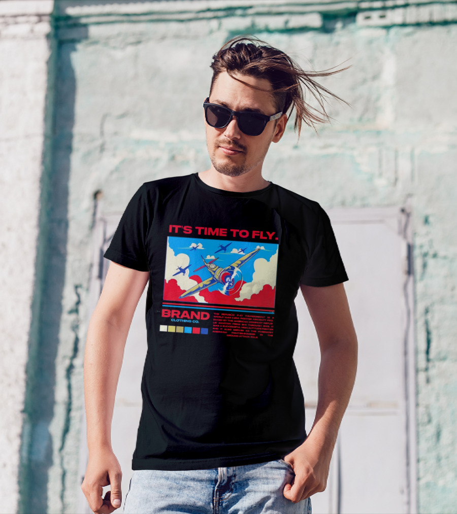 It's Time To Fly Brand Clothing Co Republic P47 Thunderbolt Aircraft Pro American Airpower Skyscape T-Shirt