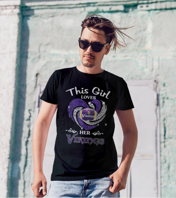 This Girl Loves Her Minnesota Vikings Diamond Heart 2024 Football T-Shirt