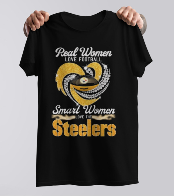 Real Women Love Football Smart Women Love The Steelers Diamond Heart T-Shirt
