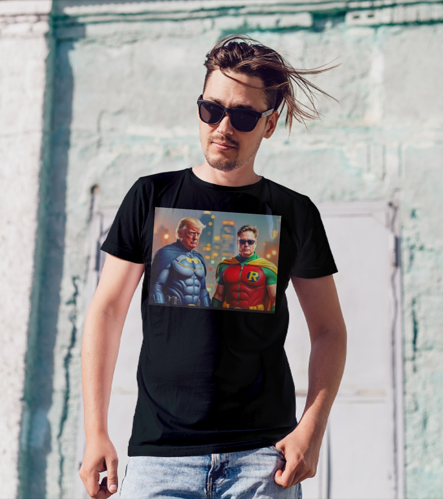 Trump And Elon Batman Robin Mashup Scene T-Shirt
