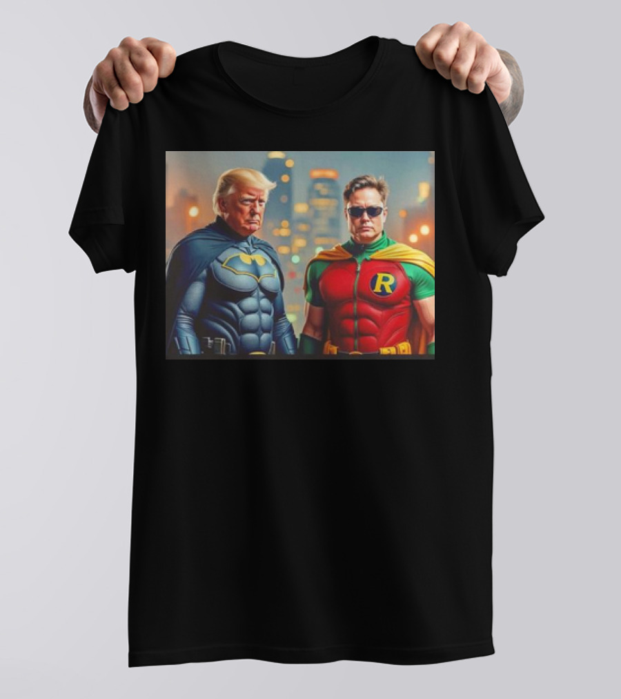 Trump And Elon Batman Robin Mashup Scene T-Shirt