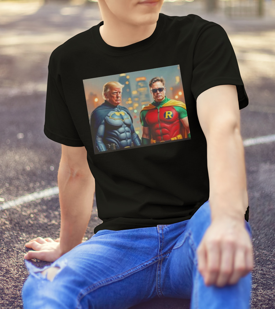 Trump And Elon Batman Robin Mashup Scene T-Shirt
